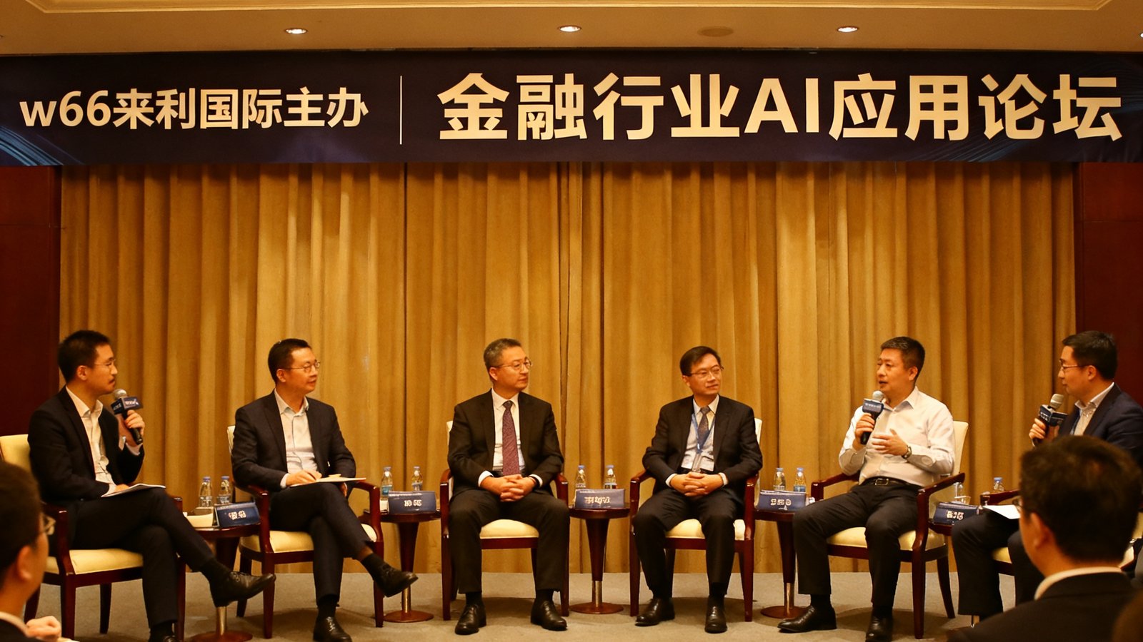 w66来利国际主办的金融行业AI应用论坛现场，多位行业专家在圆桌讨论环节交流
